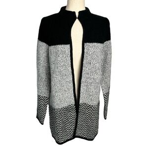 CHICO'S Womens‎ Sweater Cardigan Black Gray Color Block Open Front Size S A054